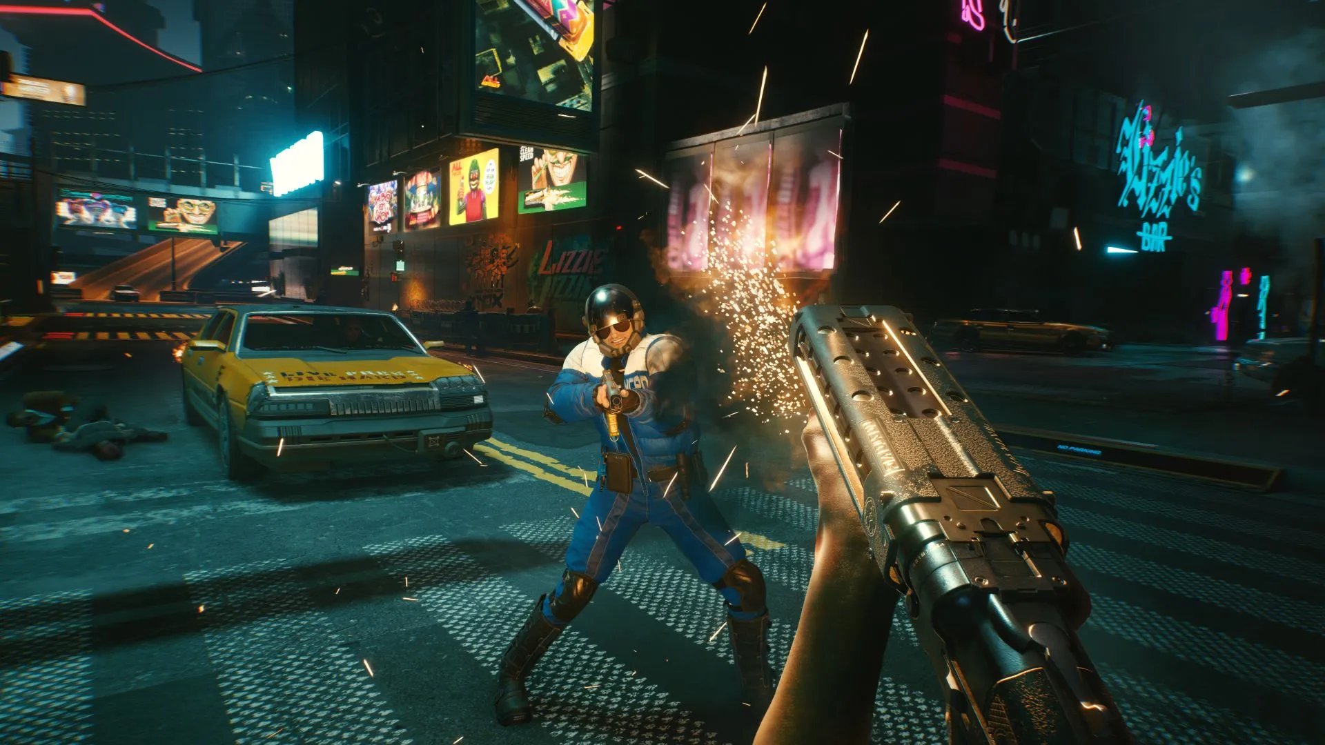 گیم گلی بازی Cyberpunk 2077 در جای تیر اندازی به دشمن از نزدیک