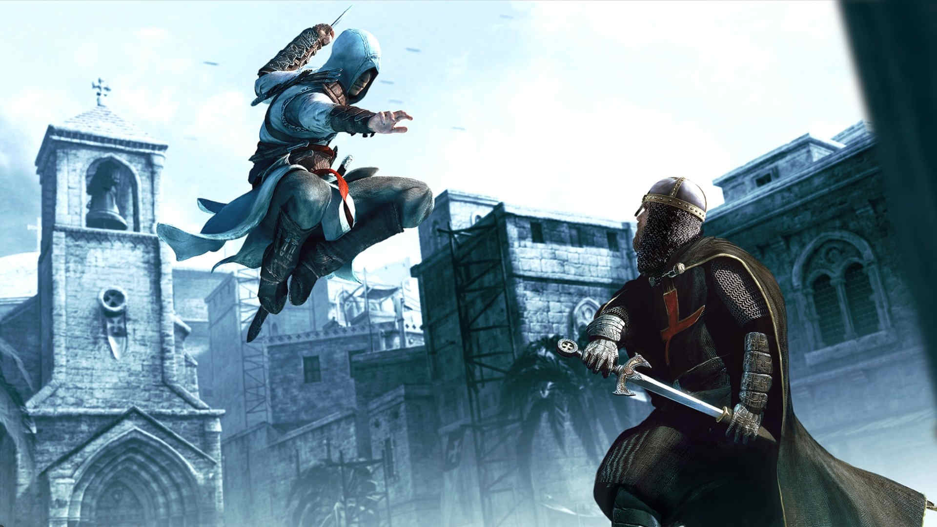 جنگ الطائر با یک شوالیه در شهر اورشلیم در بازی Assassin’s Creed 1