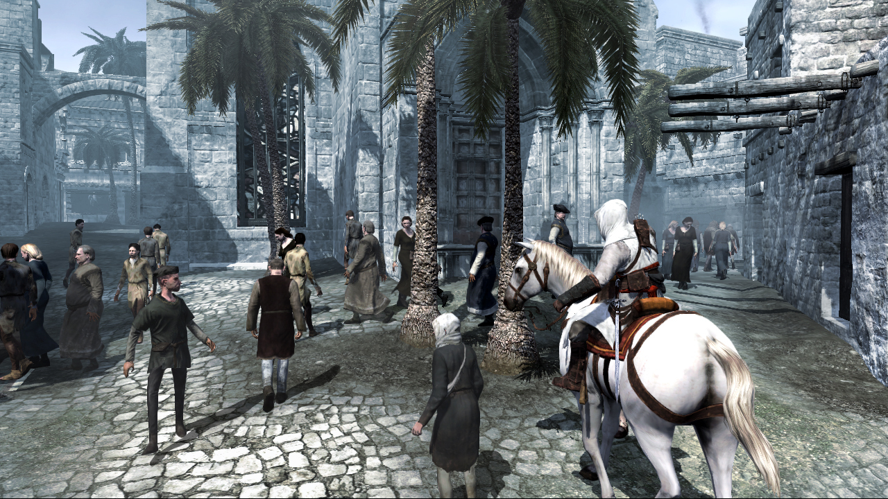 حرکت الطائر با اسب در میان جمعیت شهر اورشلیم در بازی Assassin’s Creed 1
