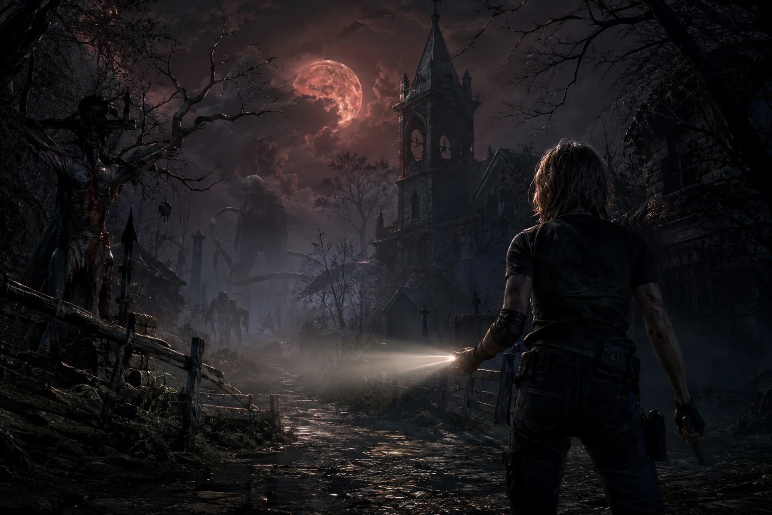 نمایی از گیم‌پلی بازی Resident Evil 9 Requiem در محیطی مه‌آلود و تاریک با گرافیک نسل نهمی RE Engine”