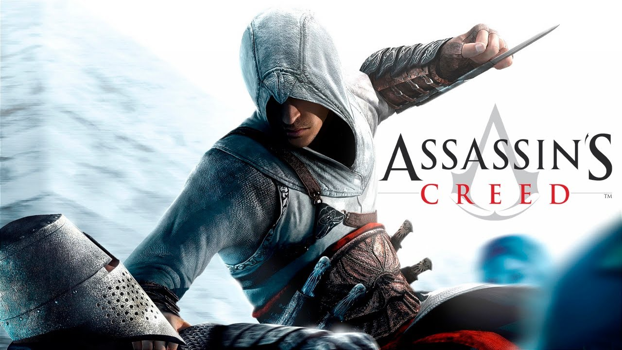 پوستر رسمی بازی Assassin’s Creed 1 با تصویر الطائر ابن‌لااحد و کلاه‌خود شوالیه تمپلار