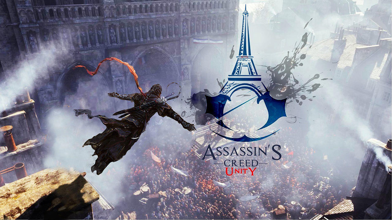 آرنو دوریان، اساسین بازی Assassin’s Creed Unity، در حال پرش بر فراز جمعیت خشمگین پاریس در دوران انقلاب فرانسه