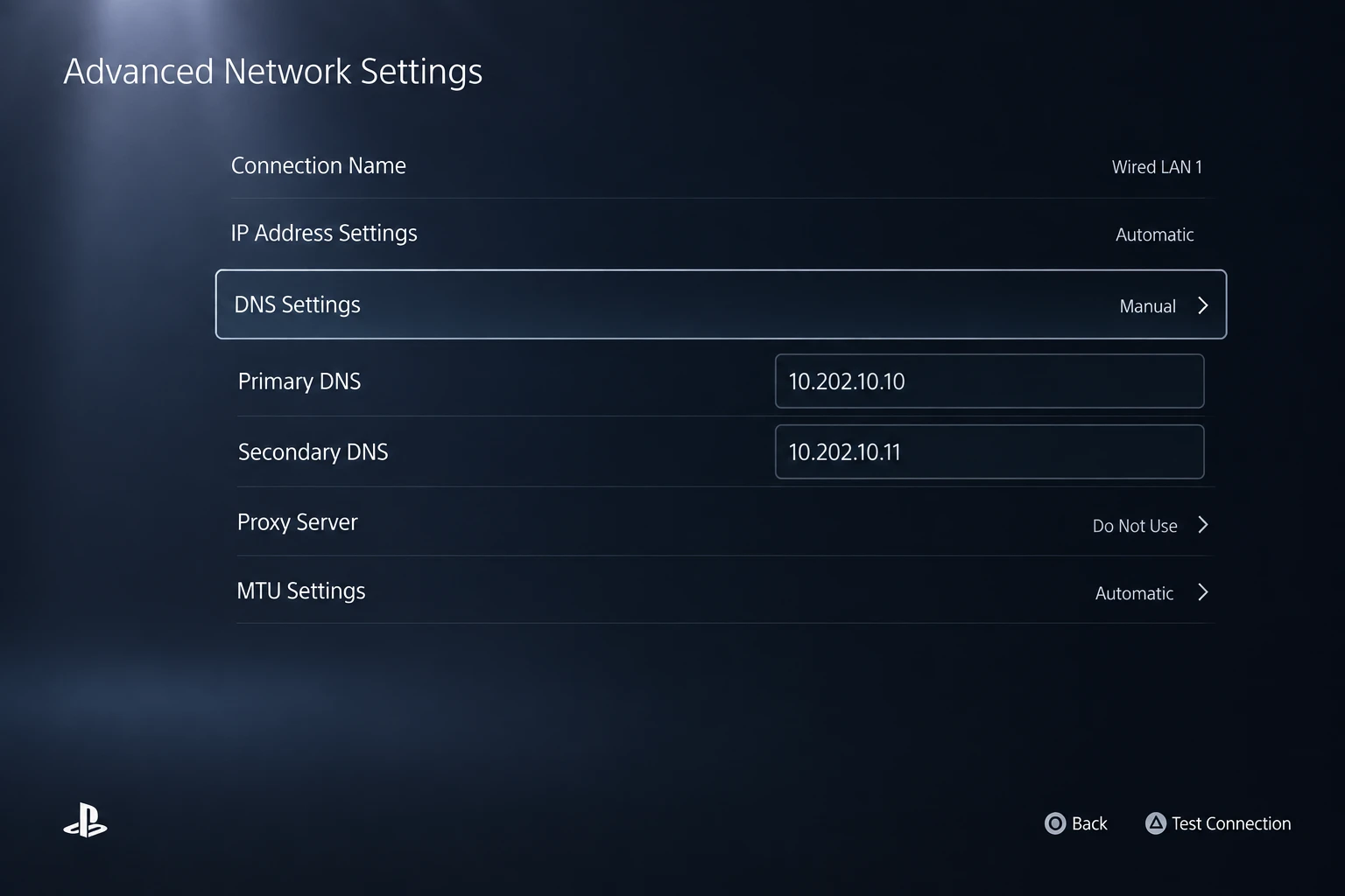 تنظیم DNS Settings روی Manual و درج آدرس‌های رادار یا الکترو