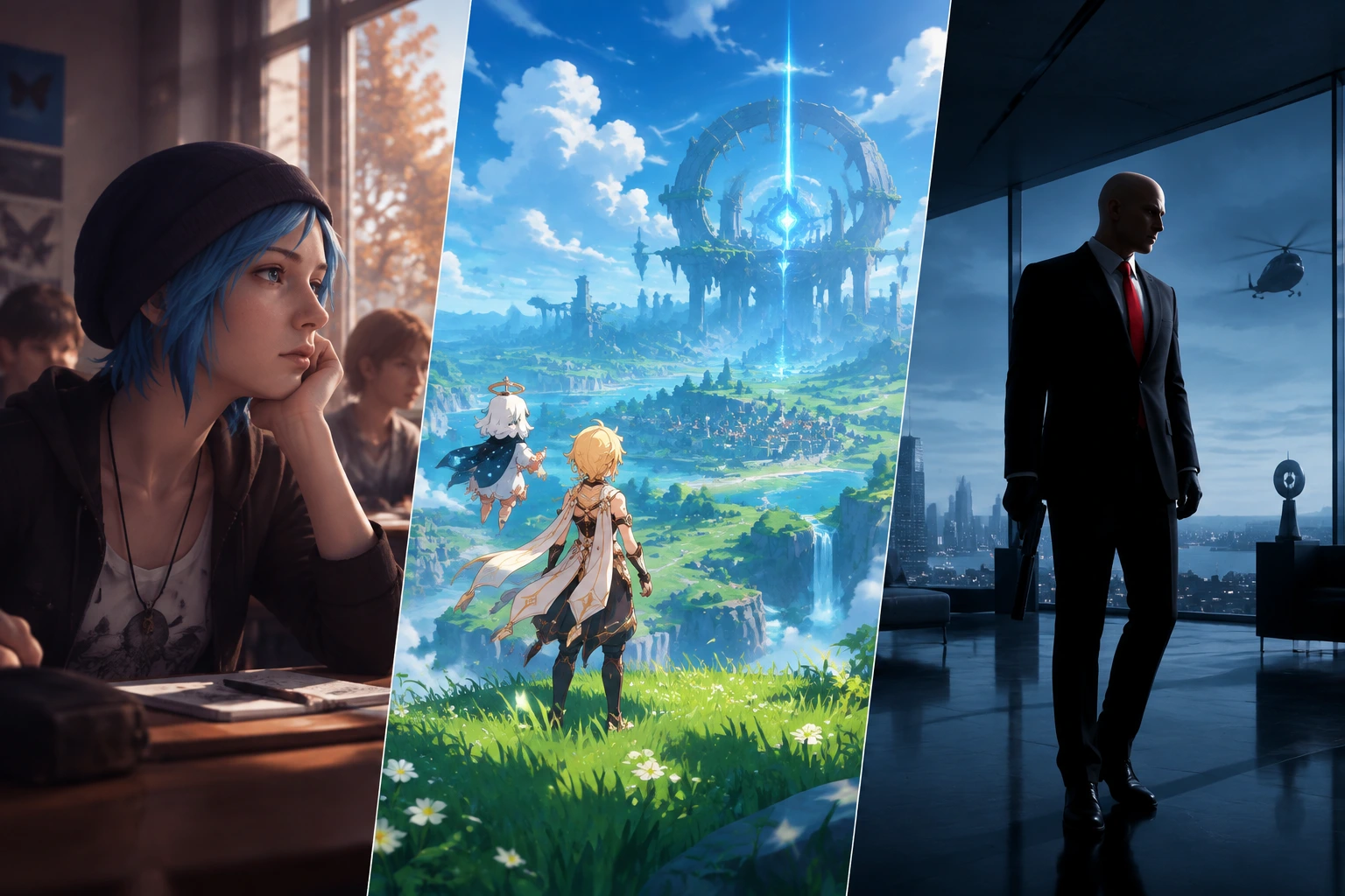 کاور بازی های Life is Strange و Genshin Impact و Hitman (Starter Pack)